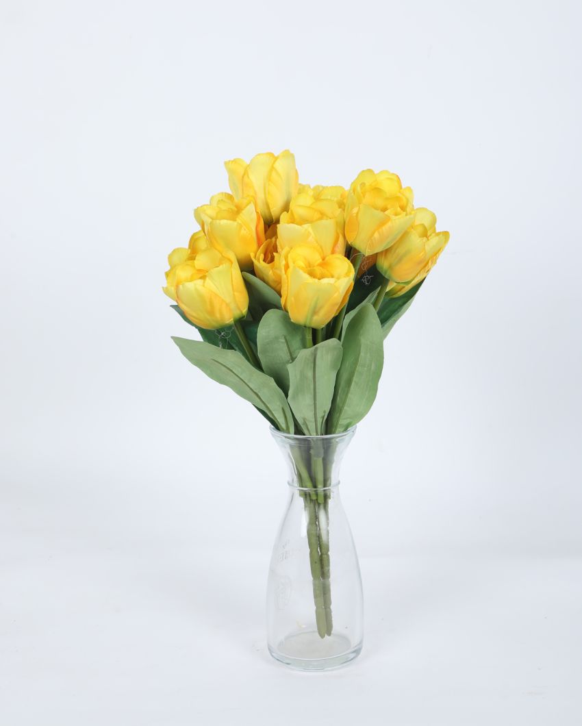 Beautiful Artificial Polyester And Plastic Tulip Flower Bunch Without Pot | Set Of 2 | 16 Inches Yellow