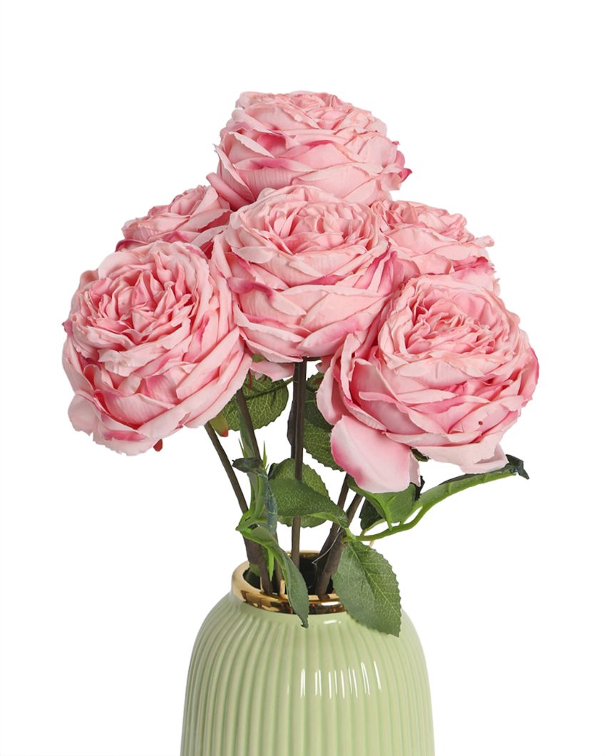 Decorative Polyester Dry Roses | Set Of 6 Pink