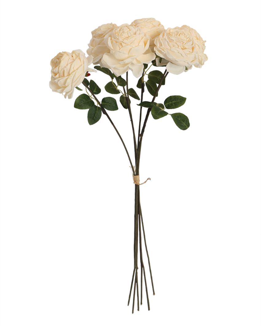 Decorative Polyester Dry Roses | Set Of 6 White