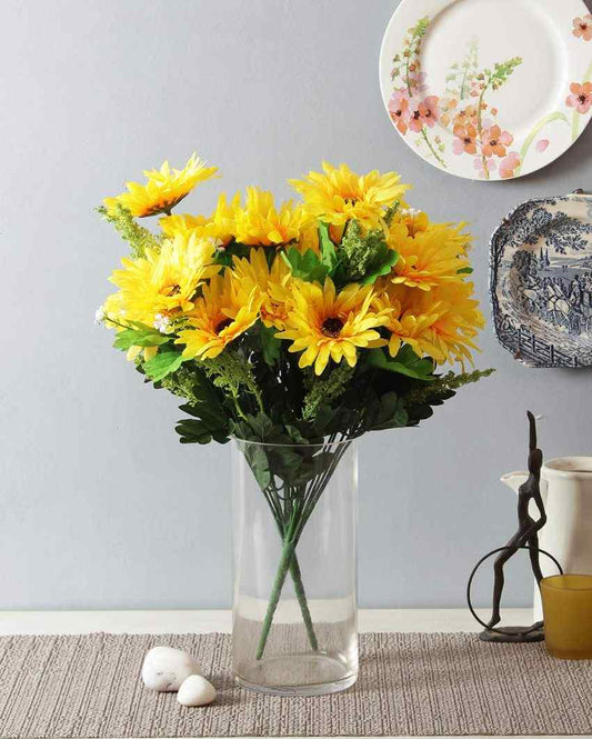 Artificial Garabara Slik Flower Bunches | Set Of 2 Yellow