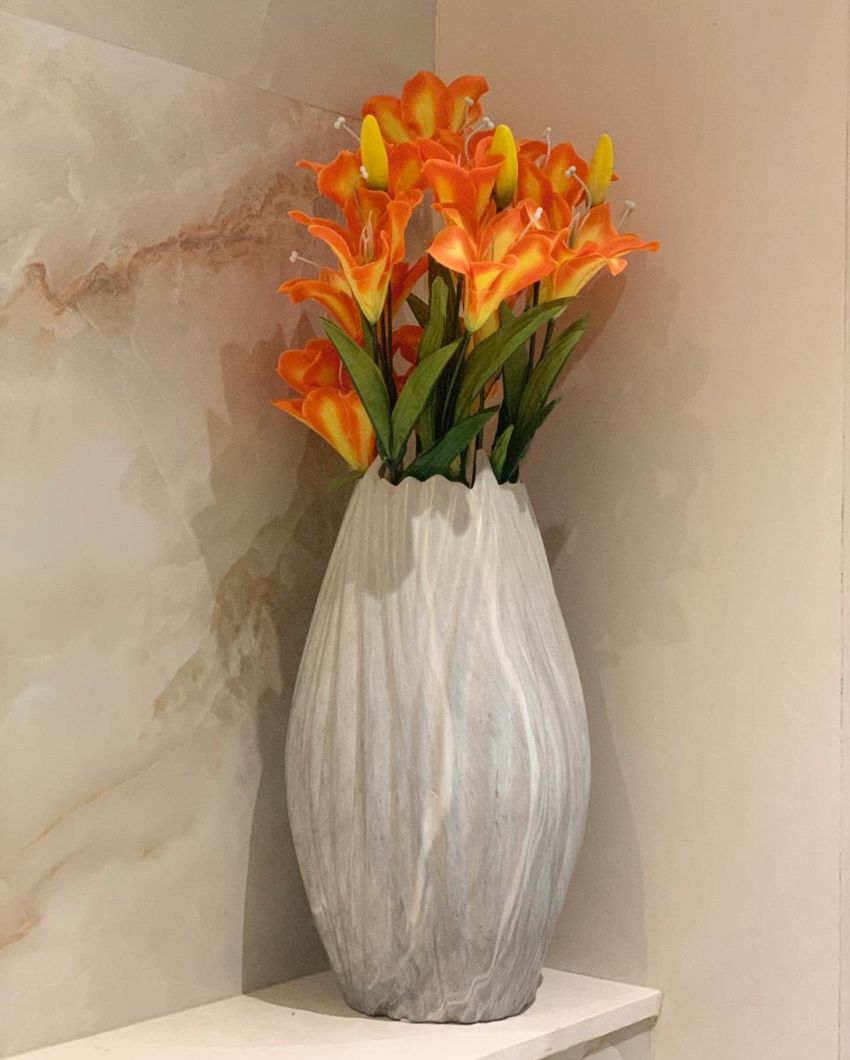 Beautiful Lily Artificial Synthetic Fabric Flower Bunch Orange