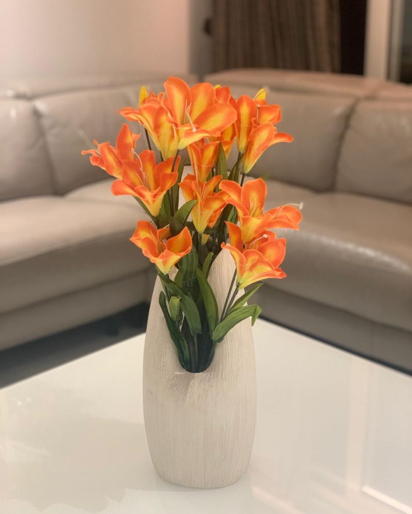 Beautiful Lily Artificial Synthetic Fabric Flower Bunch Orange