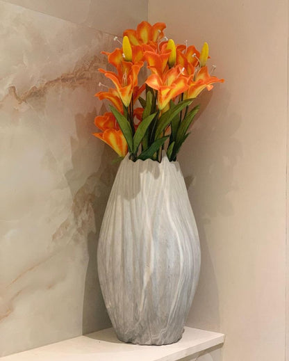 Decorative Artificial Lily Synthetic Fabric Flower Bunches | Set Of 2 Orange
