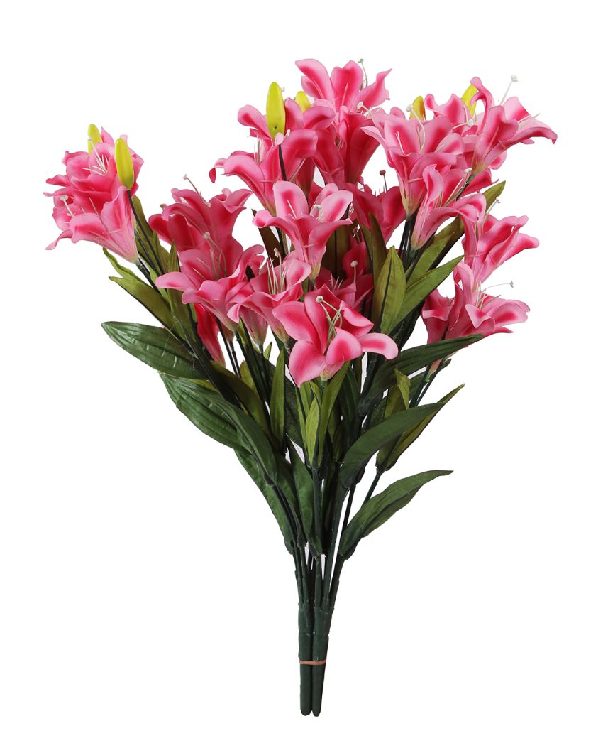 Decorative Artificial Lily Synthetic Fabric Flower Bunches | Set Of 2 Pink