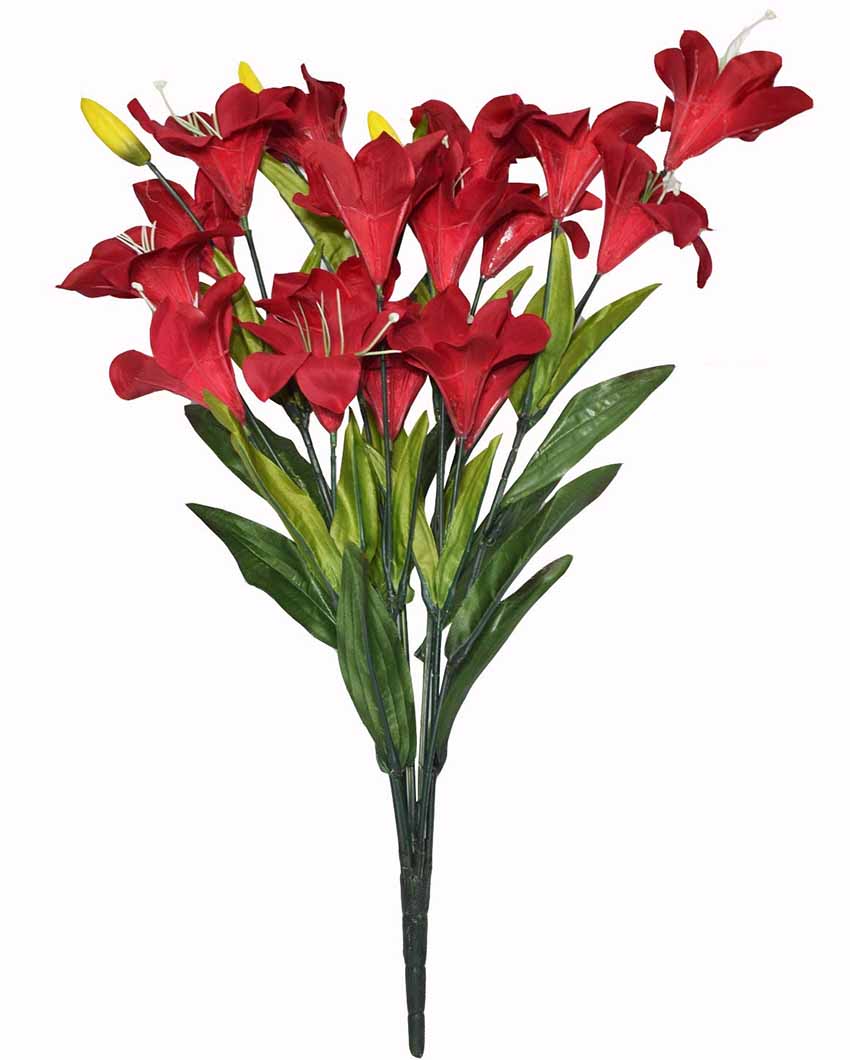 Decorative Artificial Lily Synthetic Fabric Flower Bunches | Set Of 2 Red