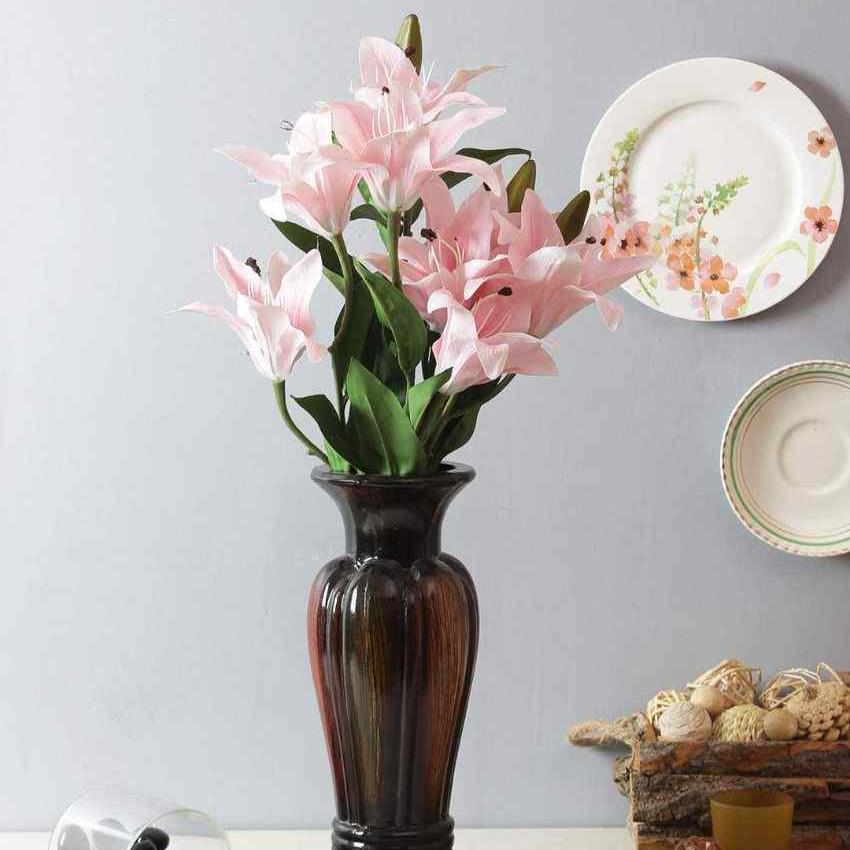 Artificial Plastic Lily Flora Bunch Light Pink