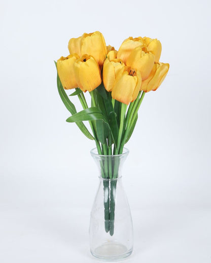 Artificial Polyester And Plastic Tulip Flower Bunch Without Pot | Set Of 2 | 15 Inches Yellow