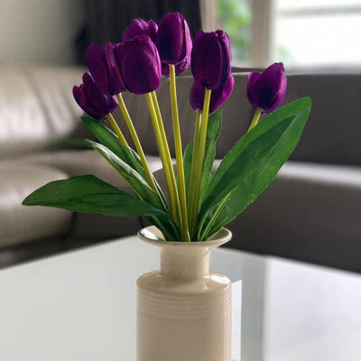 Charming Artificial Tulip Plastic Flower Bunches | Set Of 2 Purple