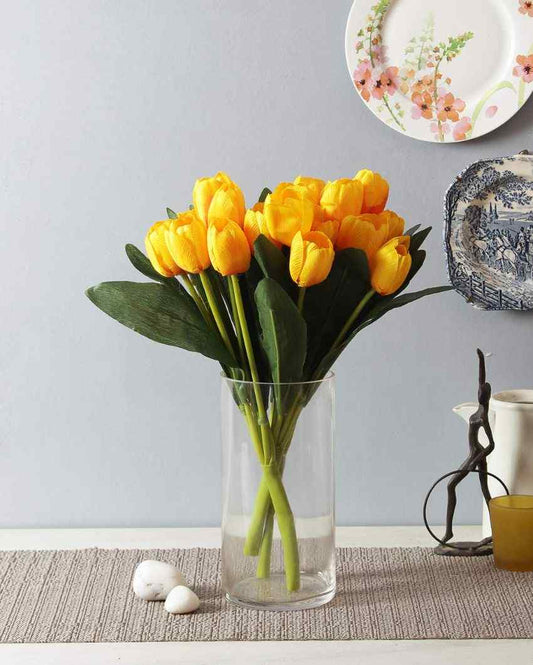 Artificial Plastic Tulip Flower Bunches | Set Of 3 Yellow