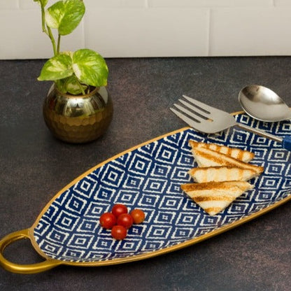 Blue Ikkat Platter with Dip Bowl | Set of 2