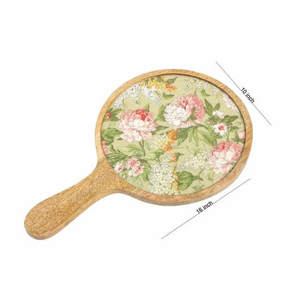 Round Green Floral Wooden Platter Default Title