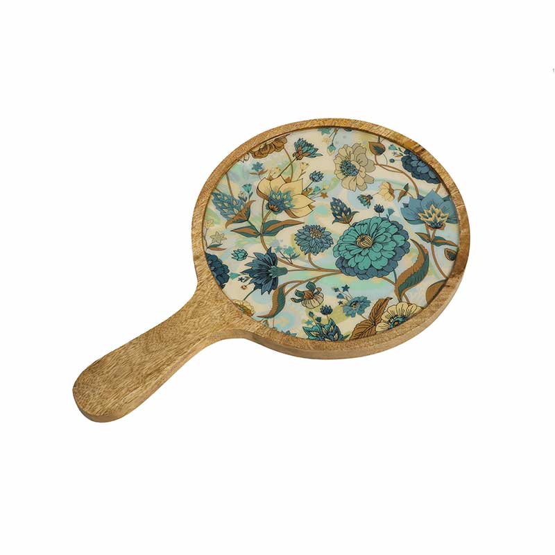 Blue Round Floral Wooden Platter Default Title