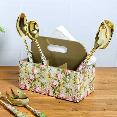 Green Floral Mdf Cutlery Holder Default Title