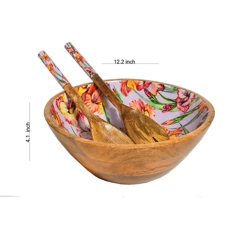 Gladiolus Harmony Print Wooden Salad Bowl With 2 Servers Default Title