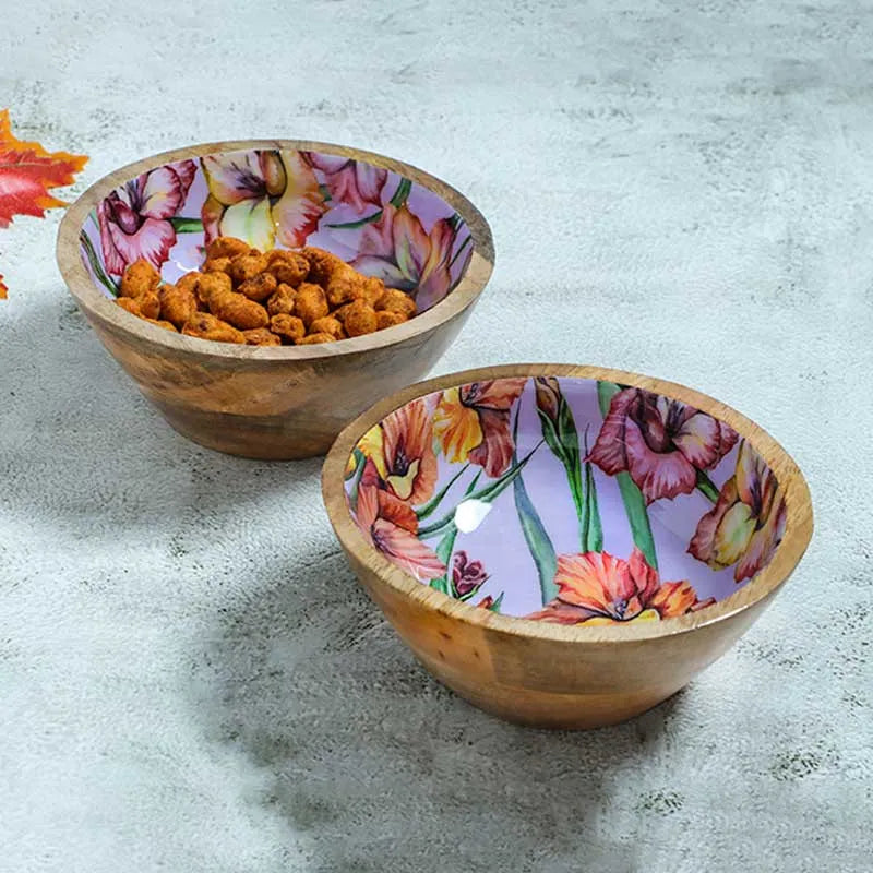 Gladiolus Harmony Print Wooden Snack Bowl |Set Of 2 Default Title