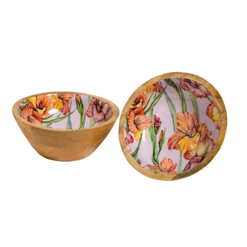 Gladiolus Harmony Print Wooden Snack Bowl |Set Of 2 Default Title