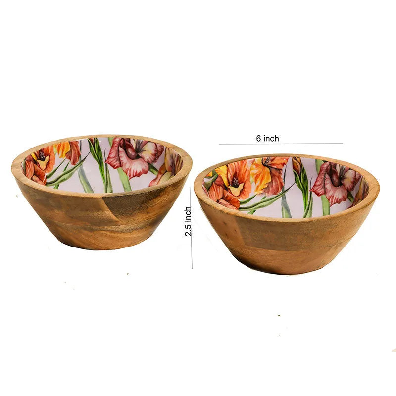 Gladiolus Harmony Print Wooden Snack Bowl |Set Of 2 Default Title