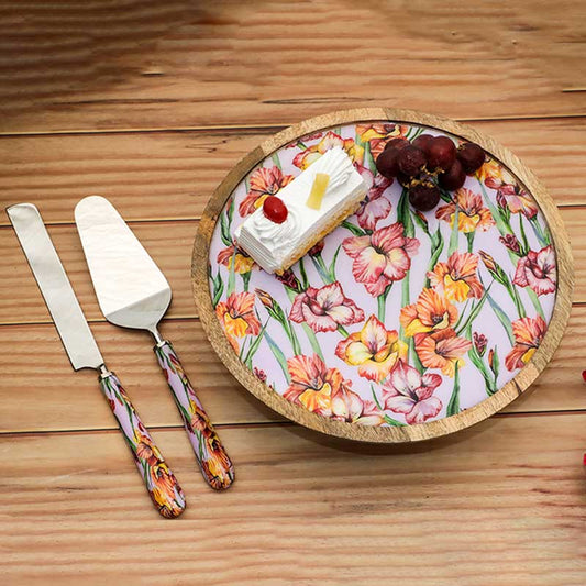 Round Gladiolus Harmony Print Wooden Cake Stand Default Title