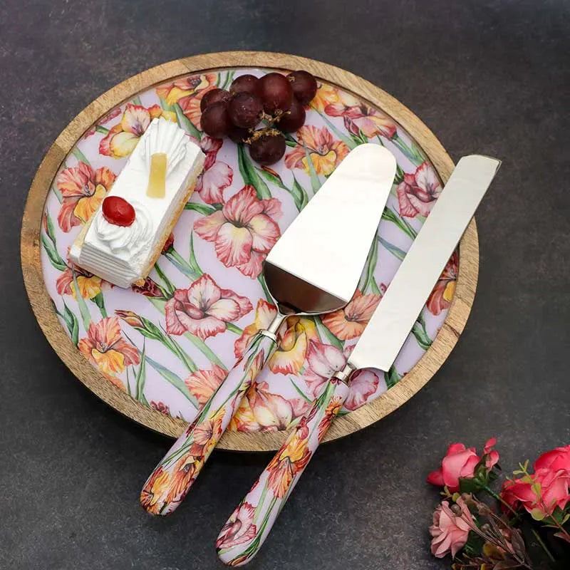 Round Gladiolus Harmony Print Wooden Cake Stand Default Title