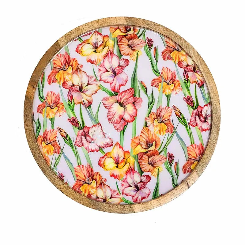 Round Gladiolus Harmony Print Wooden Cake Stand Default Title