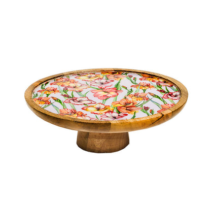 Round Gladiolus Harmony Print Wooden Cake Stand Default Title