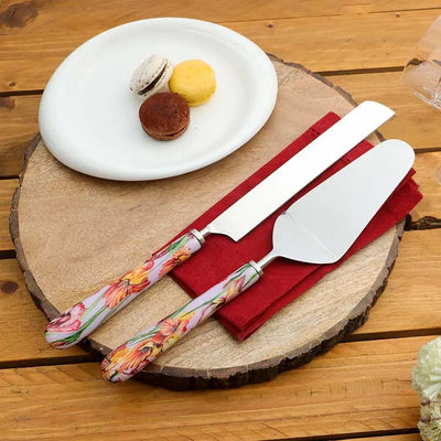 Gladiolus Harmony Print Stainless Steel Cake Server | Set Of 2 Default Title