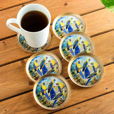 Vibrant Parakeet Print Metal Coaster | Set Of 6 Default Title