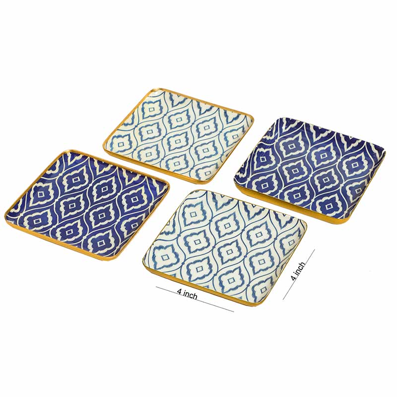 Square Blue & White Ikat Print Metal Coaster | Set Of 4 Default Title
