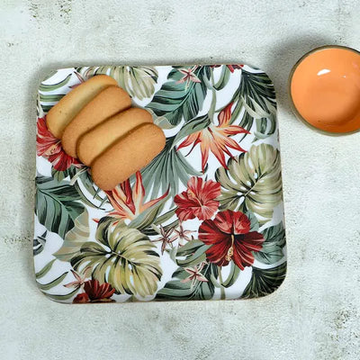 Square Shaped Tropical Paradise Print Metal Platter With Aluminium Dip Bowl Default Title