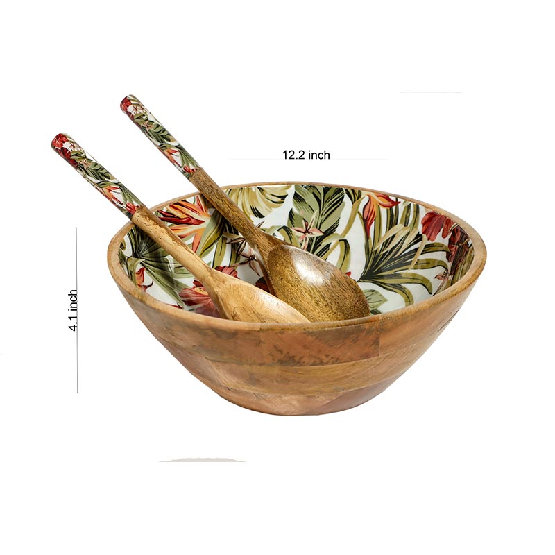 Tropical Paradise Print Wooden Salad Bowl With 2 Servers Default Title