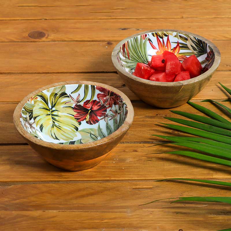 Tropical Paradise Print Wooden Snack Bowls | Set Of 2 Default Title