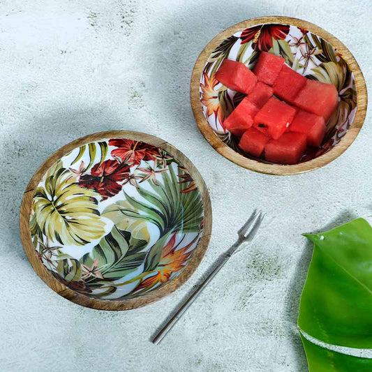 Tropical Paradise Print Wooden Snack Bowls | Set Of 2 Default Title