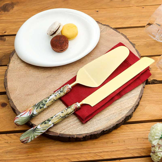 Tropical Paradise Print Stainless Steel Cake Server | Set Of 2 Default Title