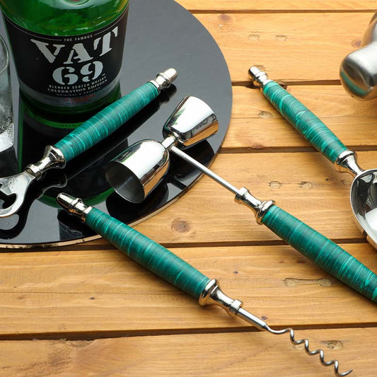 Green Stone Dust With Stainless Steel Bar Tools | Set Of 5 Default Title