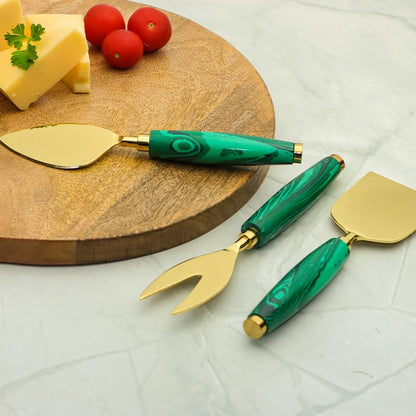 Green Stone Dust With Stainless Steel Cheese Server | Set Of 3 Default Title