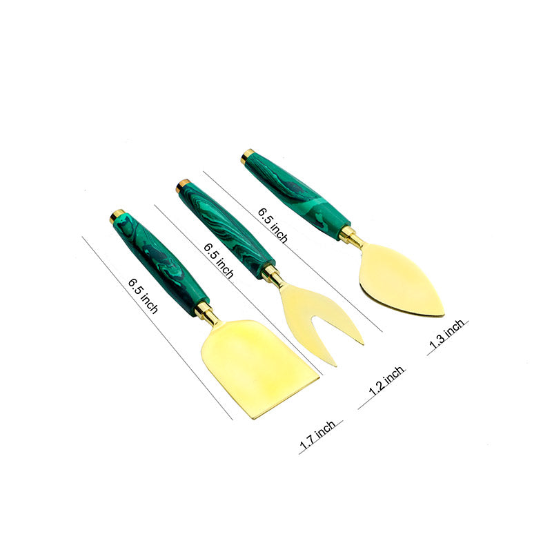 Green Stone Dust With Stainless Steel Cheese Server | Set Of 3 Default Title