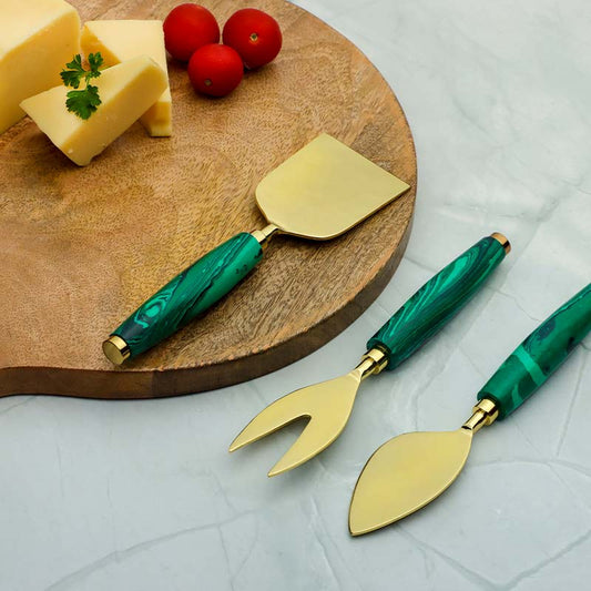 Green Stone Dust With Stainless Steel Cheese Server | Set Of 3 Default Title
