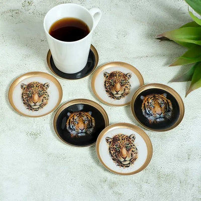 Round Aesthetic Tiger Print Coaster | Set of 6 | 4 inches