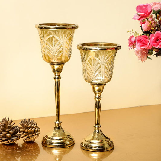 Sparkle Glass Candle Holder with Metal Stand | Set of 2 Default Title