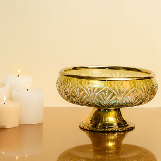 Sparkle Glass Fruit Bowl with Brass Stand | 9 Inches Default Title