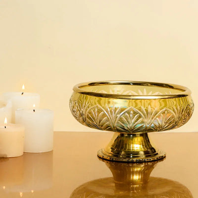 Sparkle Glass Fruit Bowl with Brass Stand | 9 Inches Default Title