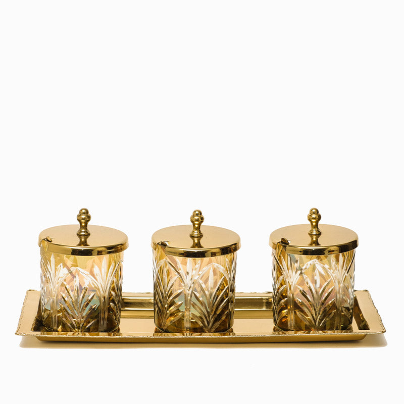 Sparkle Glass Jar with Brass Tray | Set of 4 Default Title