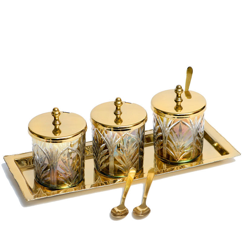 Sparkle Glass Jar with Brass Tray | Set of 4 Default Title