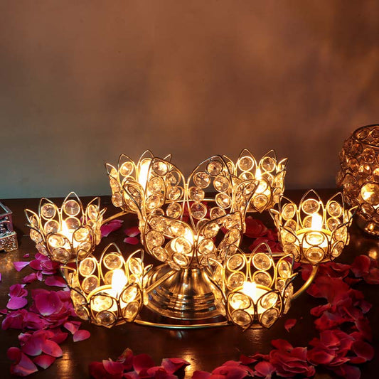 Lotus Shape Crystal Decorative T-Light Holder | 13 Inches Default Title