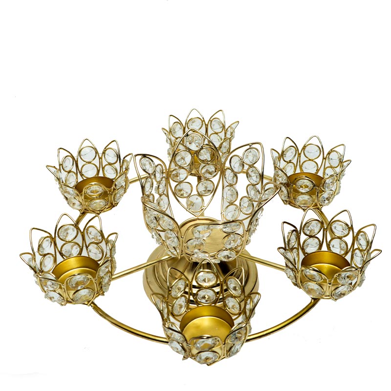 Lotus Shape Crystal Decorative T-Light Holder | 13 Inches Default Title