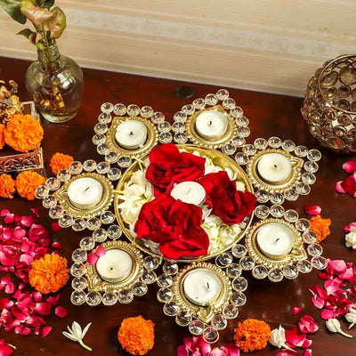 Small Round Crystal Urli Shape Diya  | 13 Inches Default Title