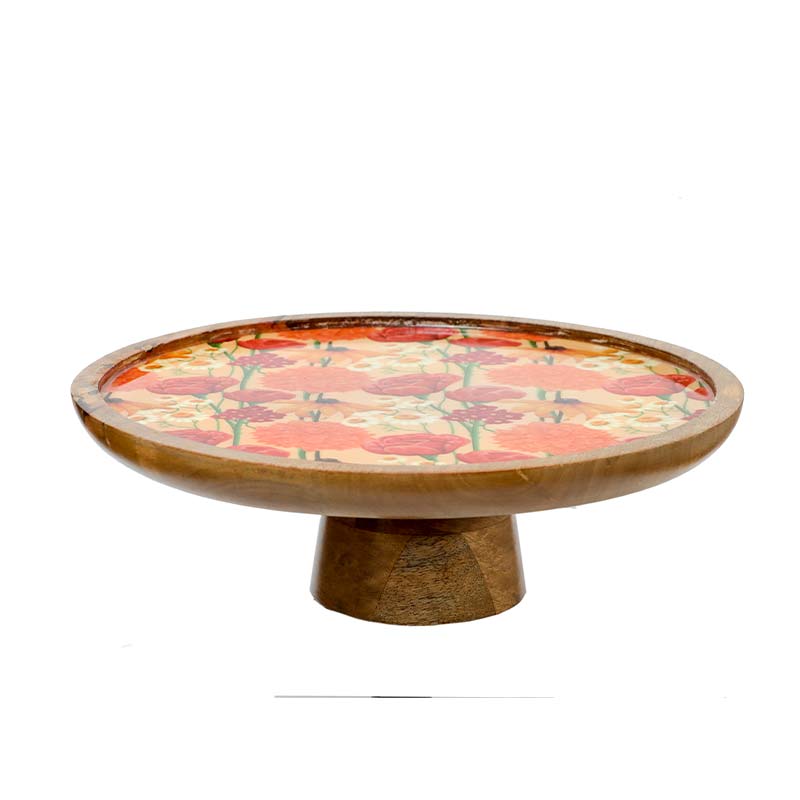 Round Roses And Chamomile Wooden Cake Stand Default Title