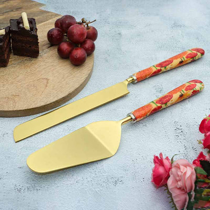 Roses And Chamomile Print Stainless Steel Cake Server | Set Of 2 Default Title