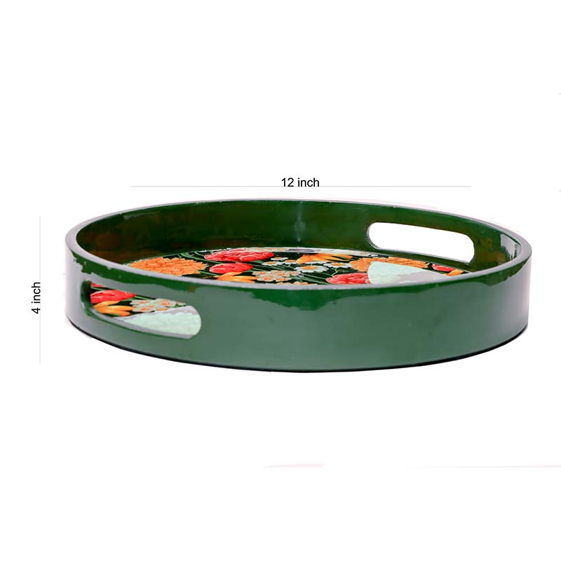 Round Roses And Chamomile Mdf Tray With Bottle Green Colored Frame Default Title