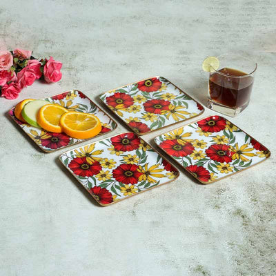 Beautiful Square Shape Floral Print Side Plates | Set Of 4 Default Title